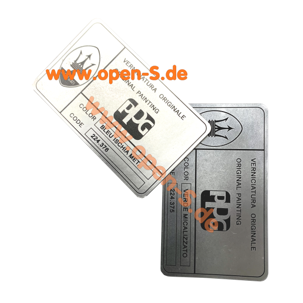 Maserati - PPG - Schild Lackcode - Neuere Modelle - ALLE FARBEN