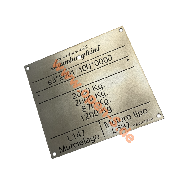 Lamborghini  - Plaque didentification personnalisée - Aluminium