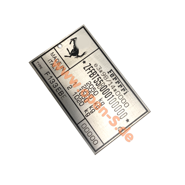 Ferrari Plaque didentification - personnalisée - Aluminium