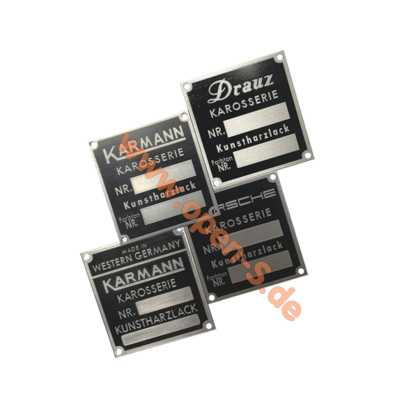 Schild KAROSSERIE + KUNSTHARZLACK - Aluminium - 1963 bis 1974 - individuell graviert