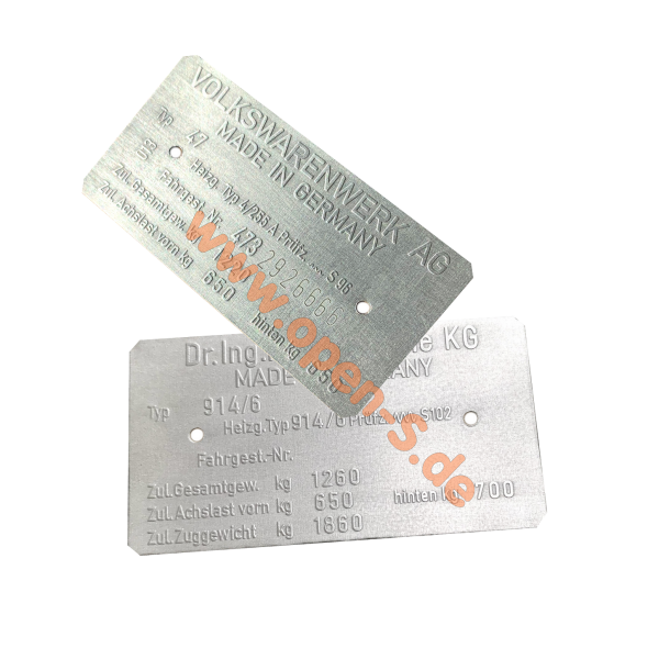 VW-Porsche 914 Typenschild individuell - Aluminium