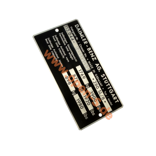 MB - w113 Individual type plate - aluminum