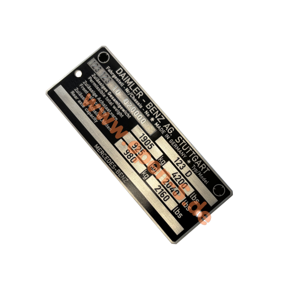 MB - w123 Individual type plate - aluminum
