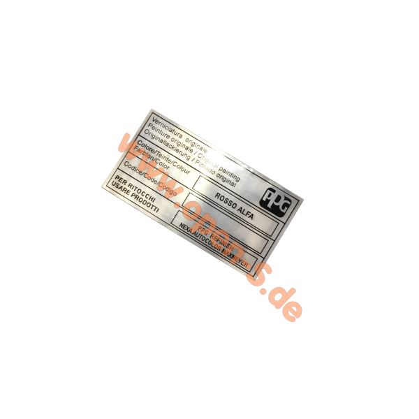Alfa Romeo - PPG - Schild Lackcode - Aluminium Folie - ALLE FARBEN