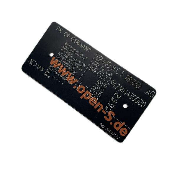 Plaque signalétique individuelle en aluminium - Transaxel 924 - 944 - 968